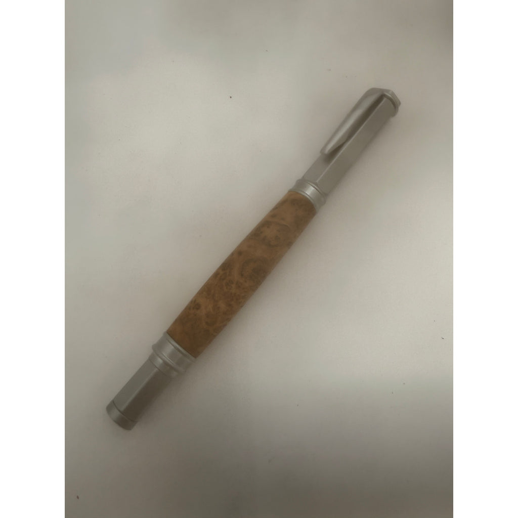 Vertex Fountain Pen in Spalted Tamarind, Hand Turned Barrel, Ink Pump, Cartridge, SKU 1469