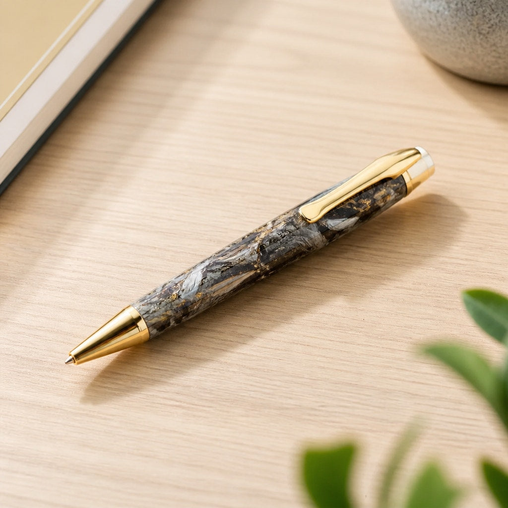 Custom Money Contour Twist Pen, Gold Hardware, Epoxy Barrel, Shredded Currency, SKU 1475