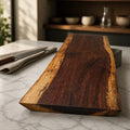 Live Edge Walnut Charcuterie Board Platter, rich dark coloring, intricate grain pattern, handcrafted, 18x8x1.1 in