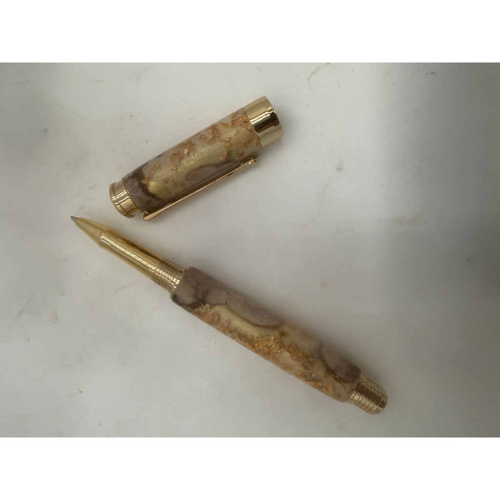 Beaufort Leveche Rollerball Pen, Gold Hardware, Epoxy Flake, Grapevine, Refillable, SKU 1435