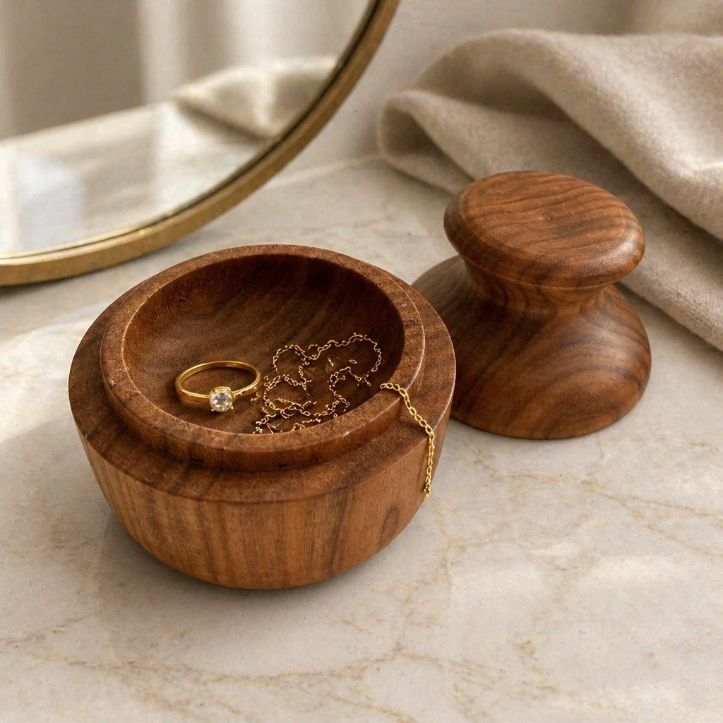 Hand Turned Cherry Wooden Lidded Box for Home, catchall bowl, jewelry or key holder, salt cellar, small storage, one of a kind
