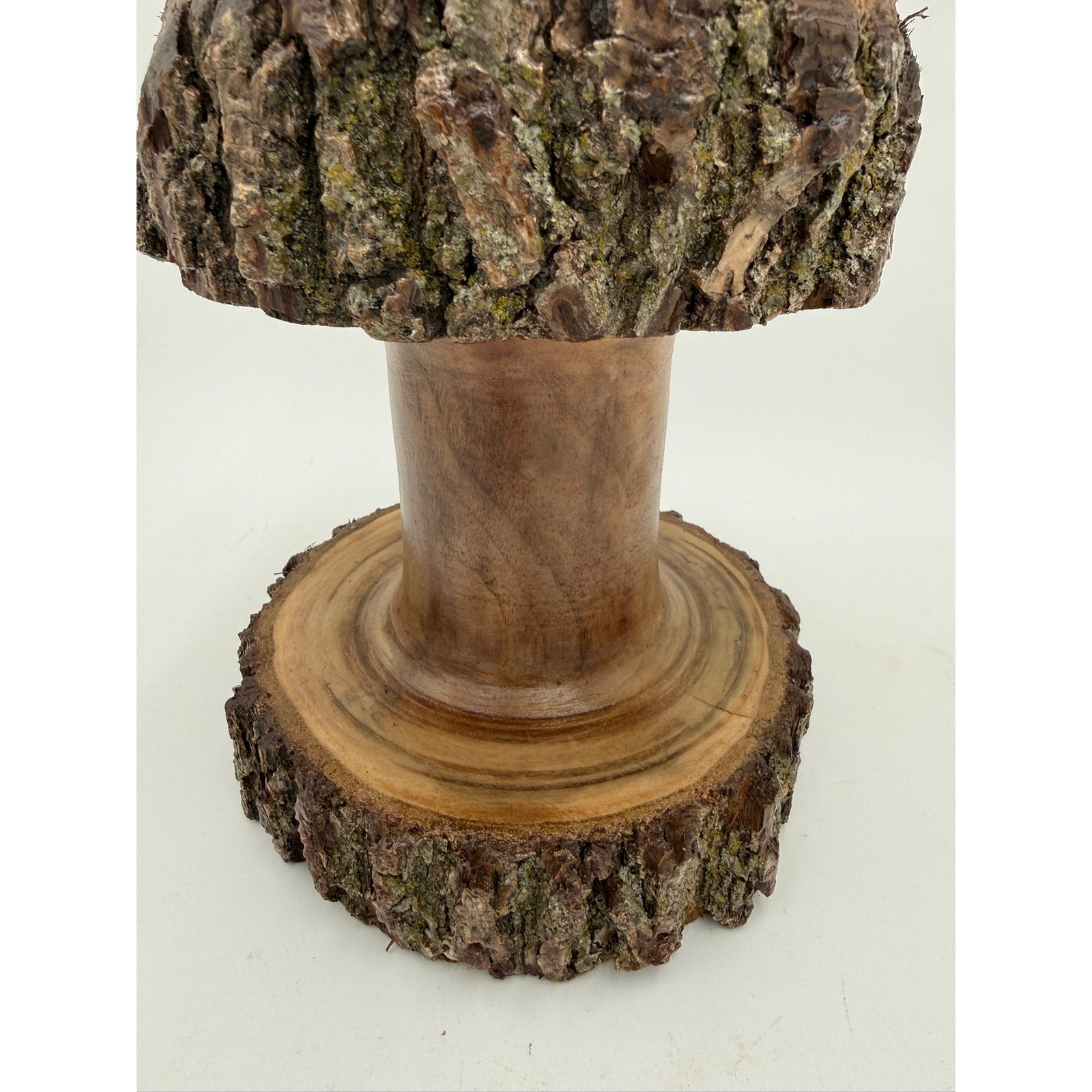 Live Edge Walnut Mushroom Tabletop Ornament, artisan woodturning, bark-on base and cap, natural walnut, 7" diameter, 9.5" height (SKU 1254)