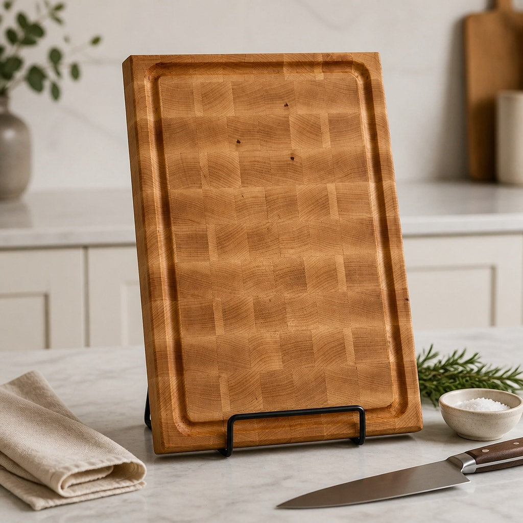 Large Maple Butcher Block Cutting Board, 18x12x1.5, end grain, reversible with groove, flat prep surface, handmade in USA