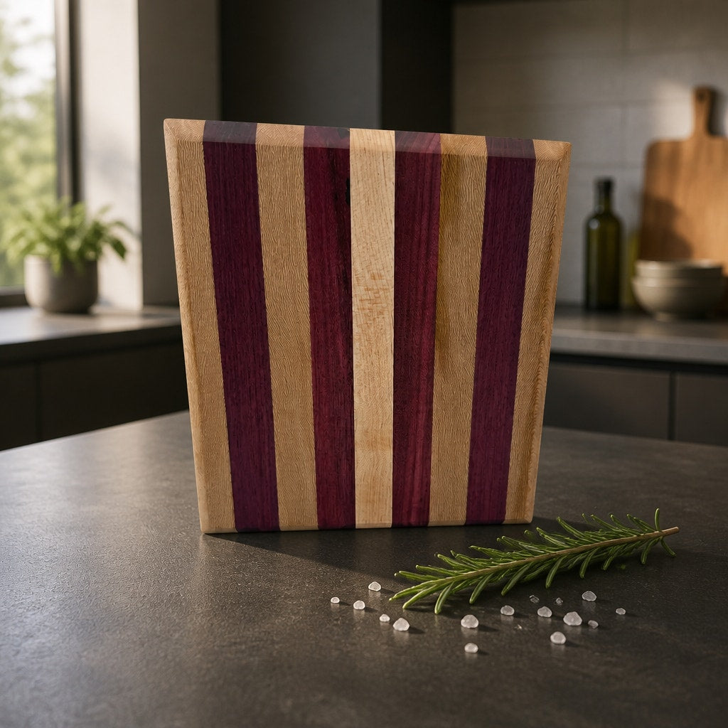Handcrafted Edge Grain Cutting Board, Sycamore Maple, Purple Heart, SKU 1482