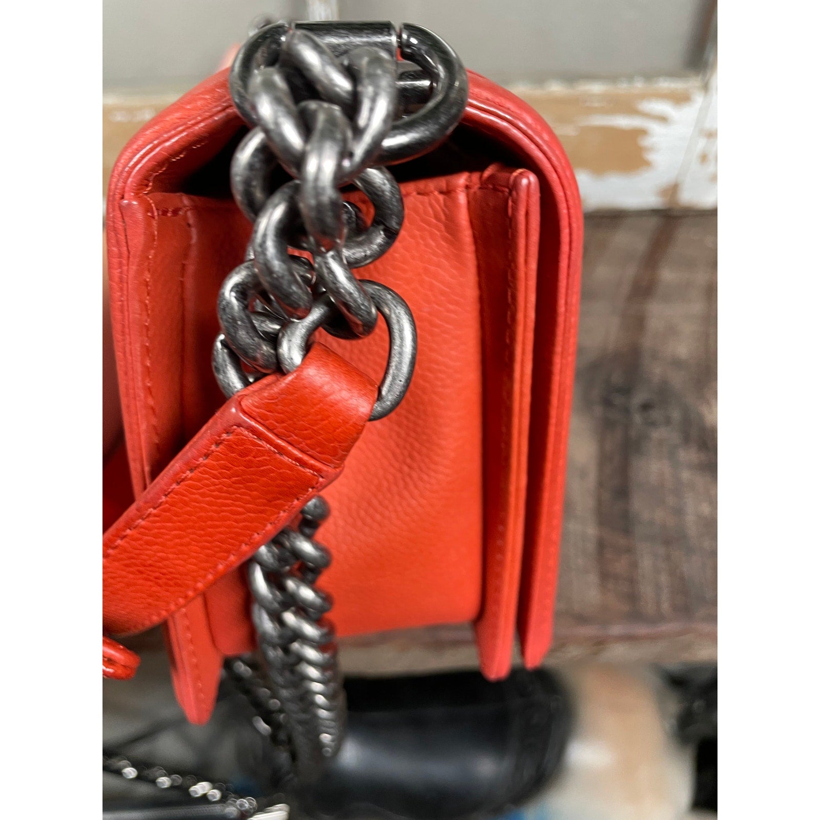 CHANEL Wild Stitch Old Medium Boy Bag Orange Red Caviar Leather – Excellent