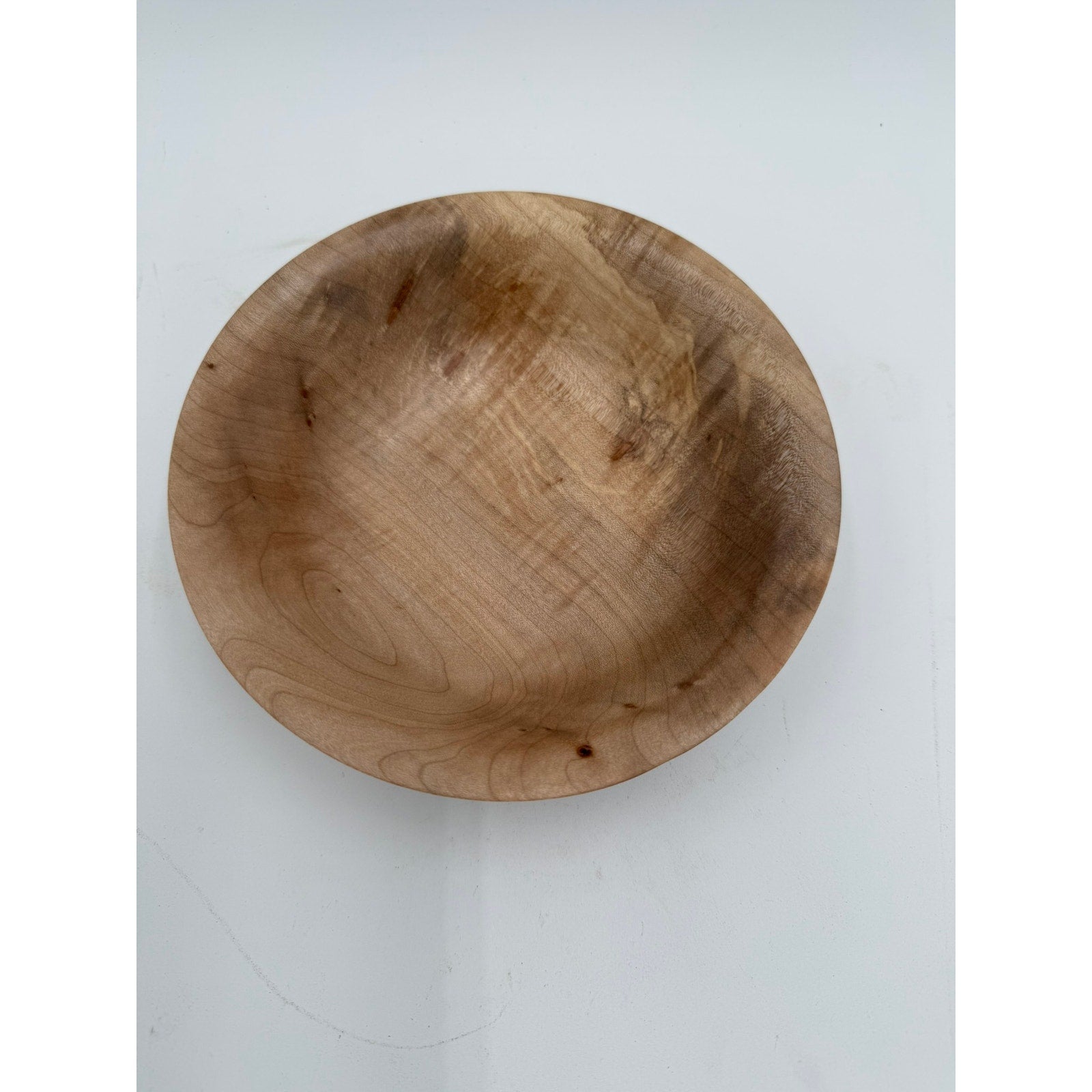 Hand Turned Maple Wood Bowl 7.5 x 2 inches, spalted and figured hardwood, food safe finish, decorative or functional, unique grain