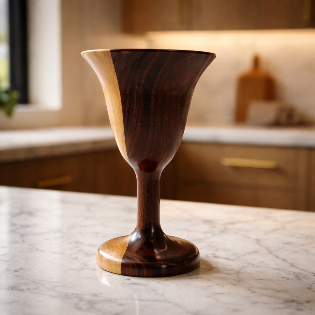 Hand Turned Walnut and Maple Wood Goblet, 9x5 size, handmade chalice, functional art, decorative accent, food safe finish