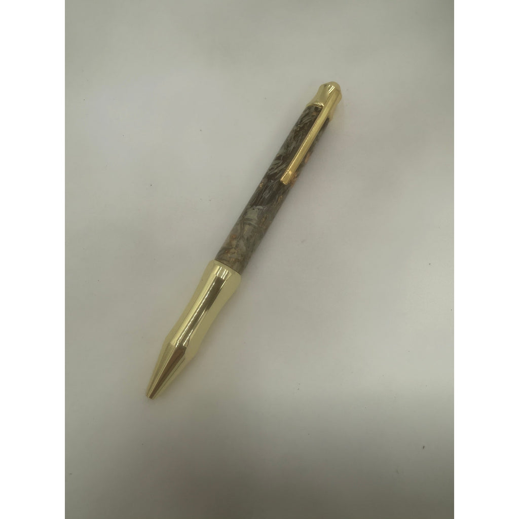 Custom Money Contour Twist Pen, Gold Hardware, Epoxy Barrel, Shredded Currency, SKU 1475
