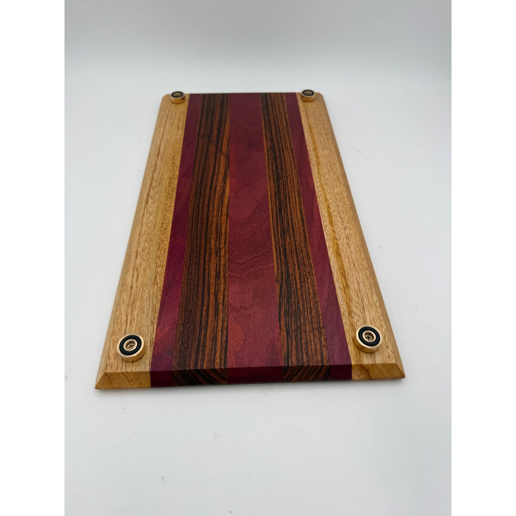 Handcrafted Exotic Hardwood Cutting Board, Teak, Purpleheart and Tigerwood, 20x11x3/4 in, serving charcuterie, kitchen gift