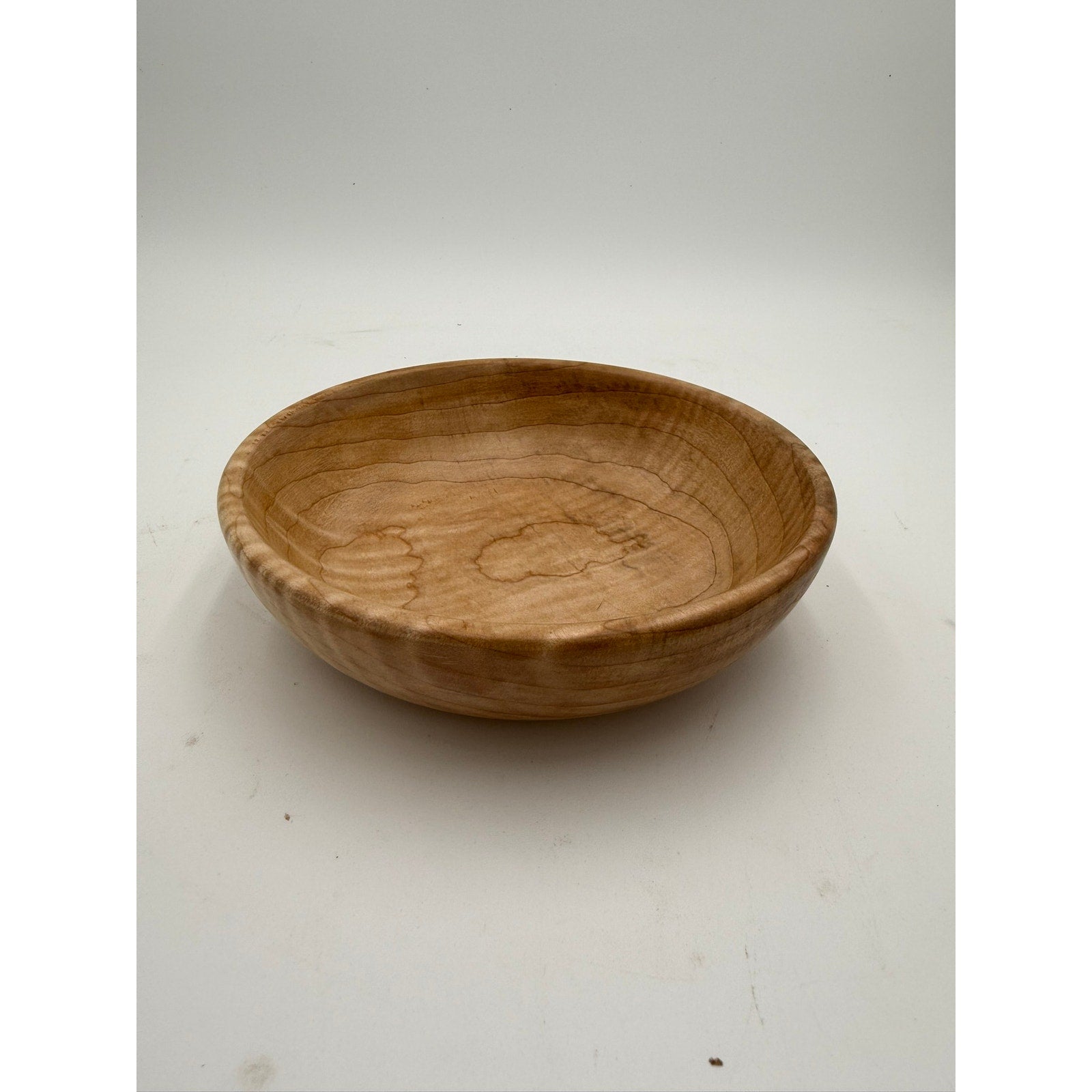 Figured Big Leaf Maple Hand Turned Bowl, 7.5 x 2, decorative wood bowl, functional serving dish, food safe finish