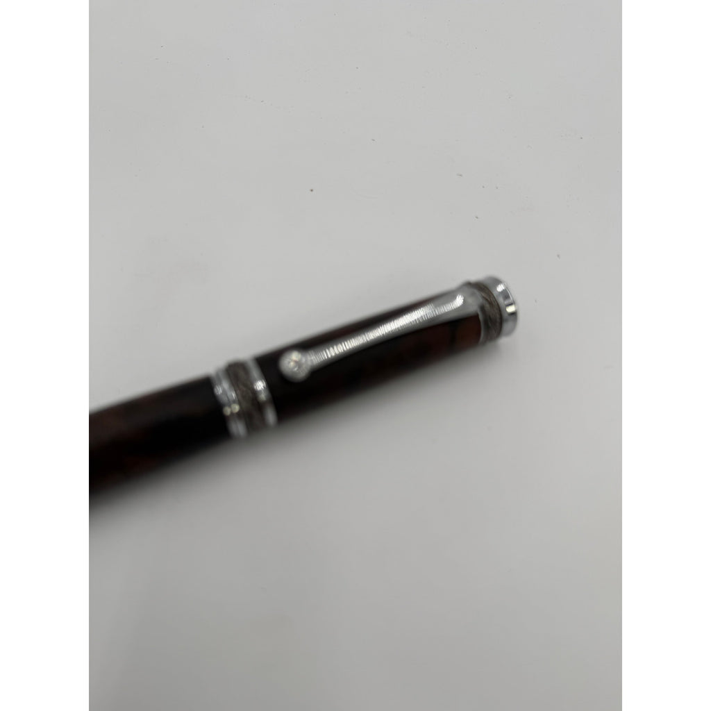 Custom Walnut Burl Rollerball Pen, Majestic Junior, Silver Hardware, Handcrafted Writing Gift