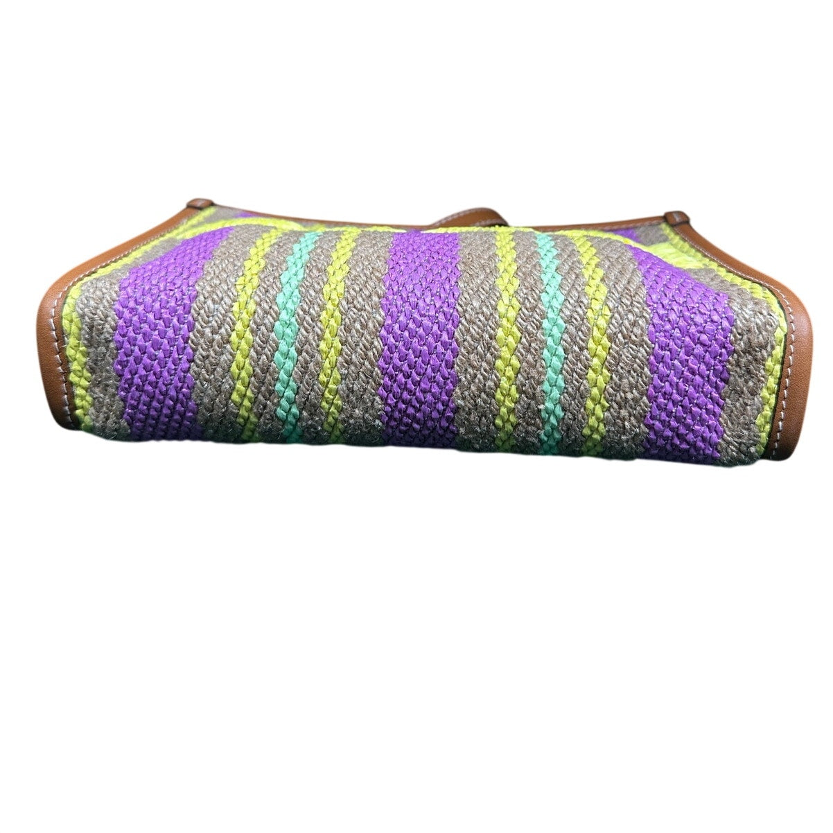 Gucci Multicolor Jute Pouch with Leather Trim NWT
