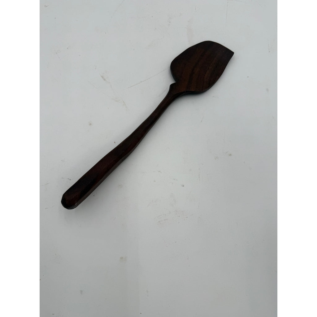 Handmade Walnut Scraping Spoon 12 Inch, food safe finish, ergonomic handle, gentle on nonstick, artisan kitchen tool