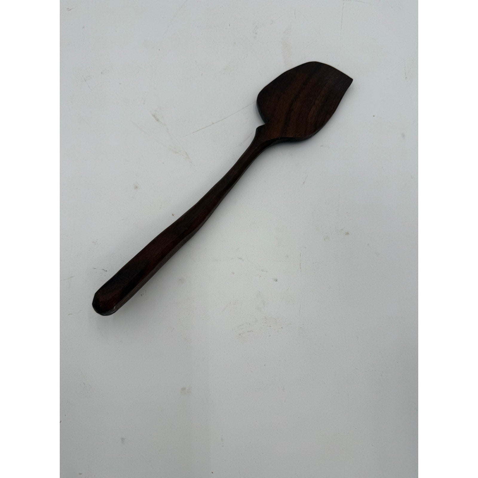 Handmade Walnut Scraping Spoon 12 Inch, food safe finish, ergonomic handle, gentle on nonstick, artisan kitchen tool
