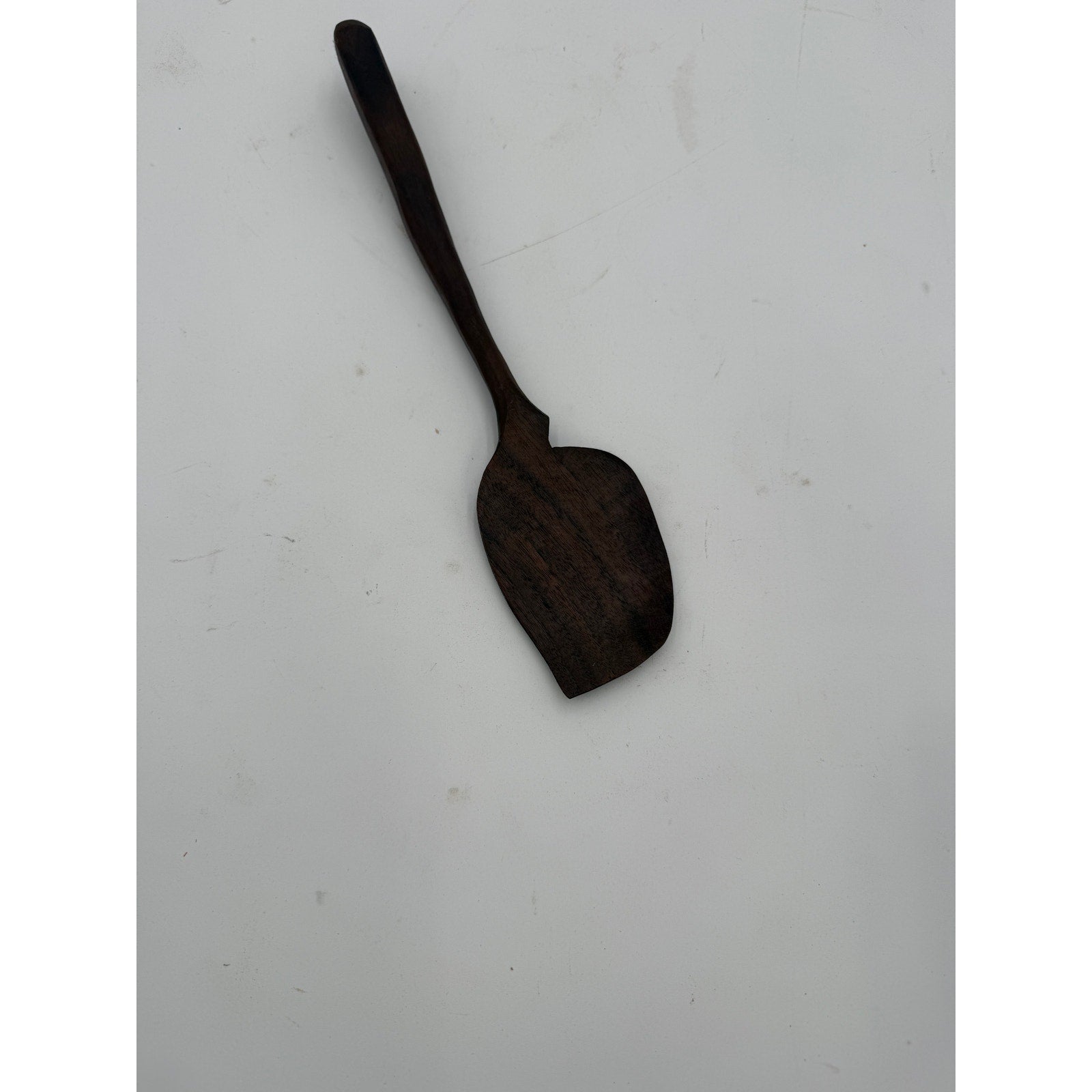 Handmade Walnut Scraping Spoon 12 Inch, food safe finish, ergonomic handle, gentle on nonstick, artisan kitchen tool