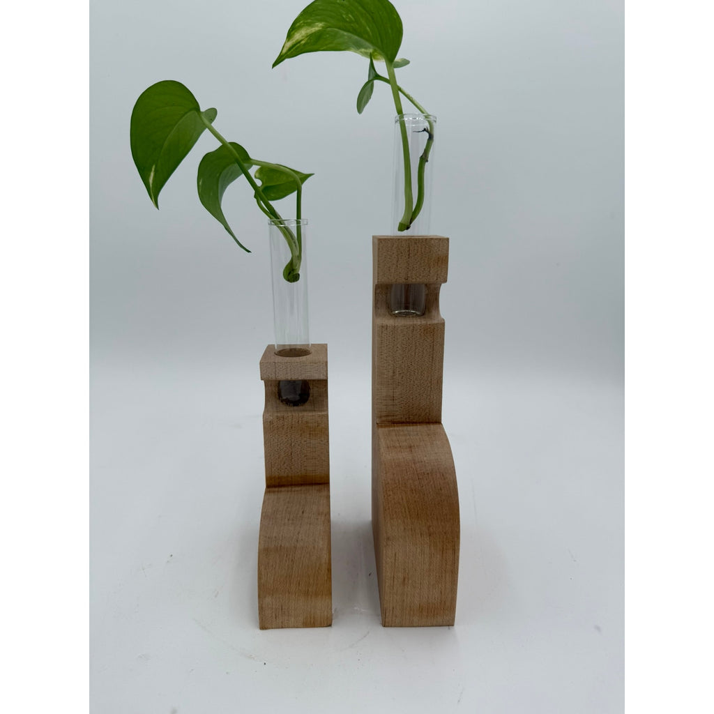 Maple Propagation Station Pair for Cuttings, contemporary wood bud vases, test tube planters, decorative duo, functional home decor