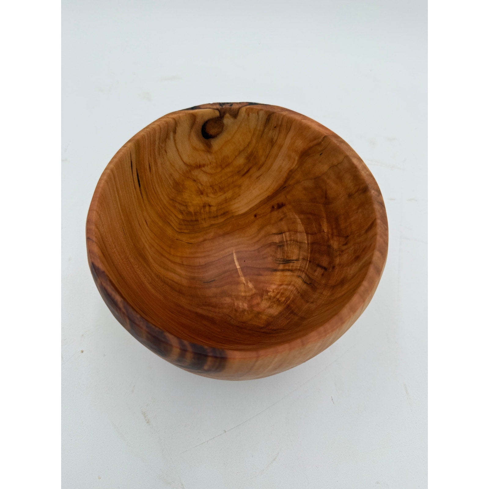 Hand Turned Cherry Wood Bowl with Live Edge, bark inclusion accent, from salvaged cherry log, 5.75" dia x 4.5" tall, hand crafted finish