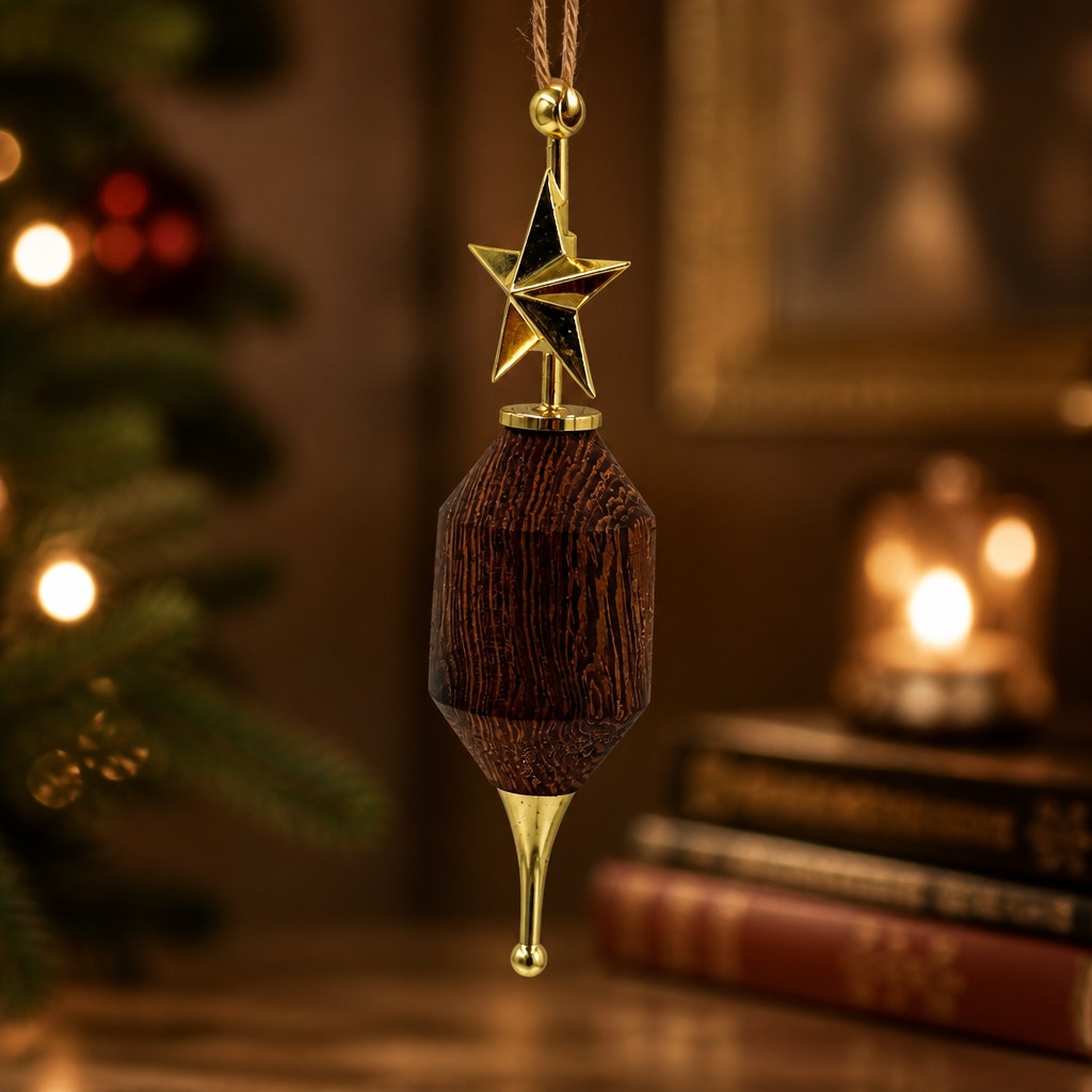 Hand Turned Wood Christmas Ornament, Star Accent, Dark Timber, One of a Kind Holiday Decor, Group 2