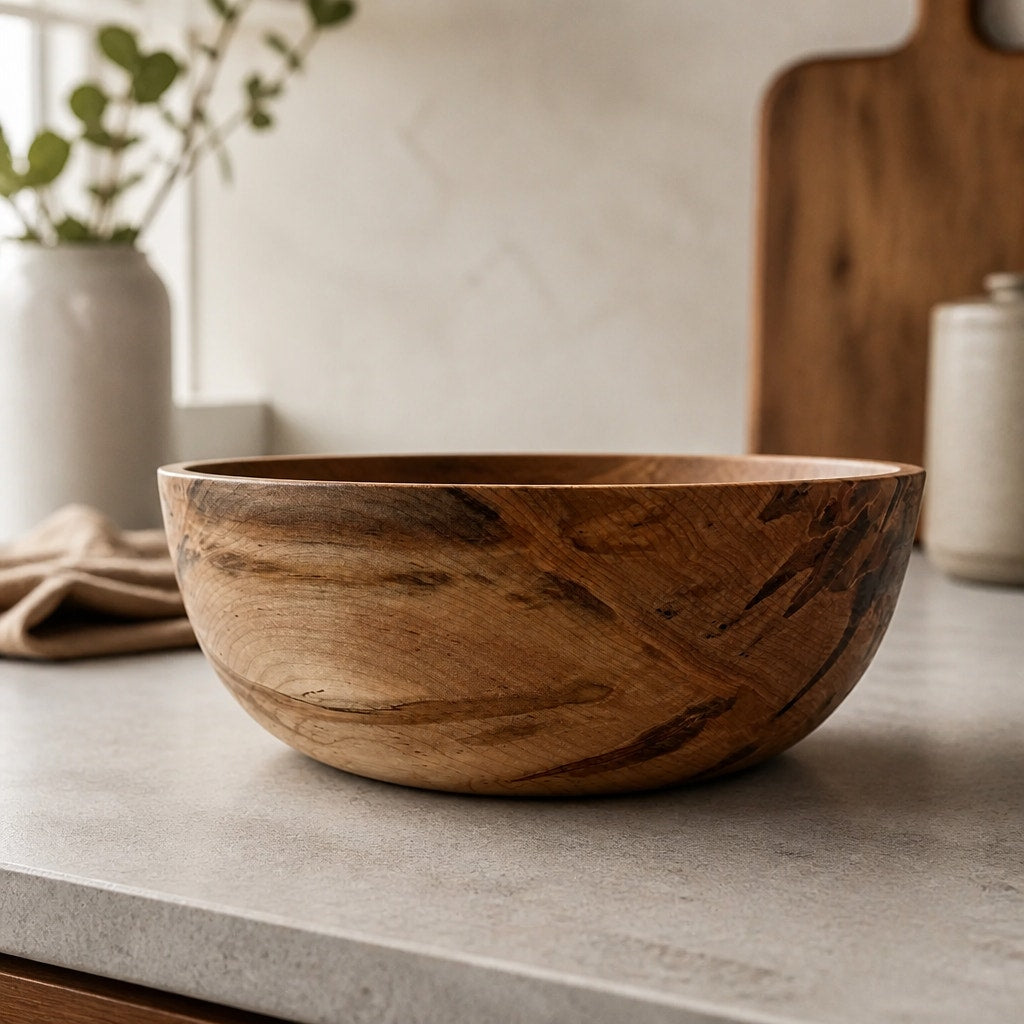 Hand Turned Ambrosia Maple Salad Bowl 12.75x4.5, hand crafted wood, food safe finish, heirloom kitchen serving