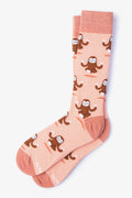 Alynn 'Don't Hurry Be Happy Sloths' Cotton Crew Socks - Coral
