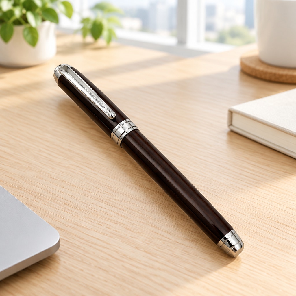 Mistrel Rollerball Pen in Walnut Burl, Black Titanium, Hand Turned, SKU 1566