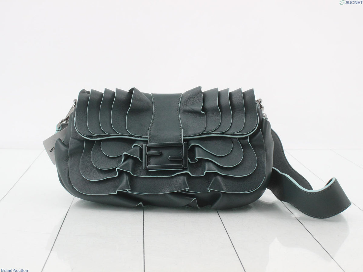 7597 - Fendi Waves Baguette Leather Shoulder Bag Dark Green - Image 1