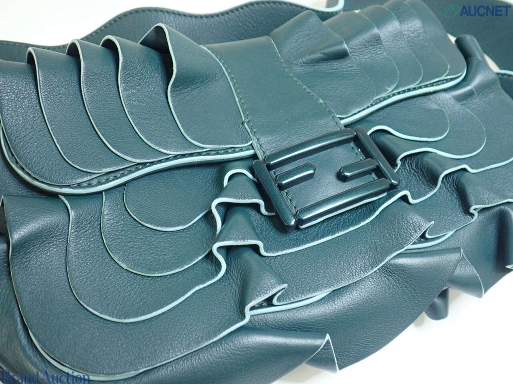 7597 - Fendi Waves Baguette Leather Shoulder Bag Dark Green - Image 8