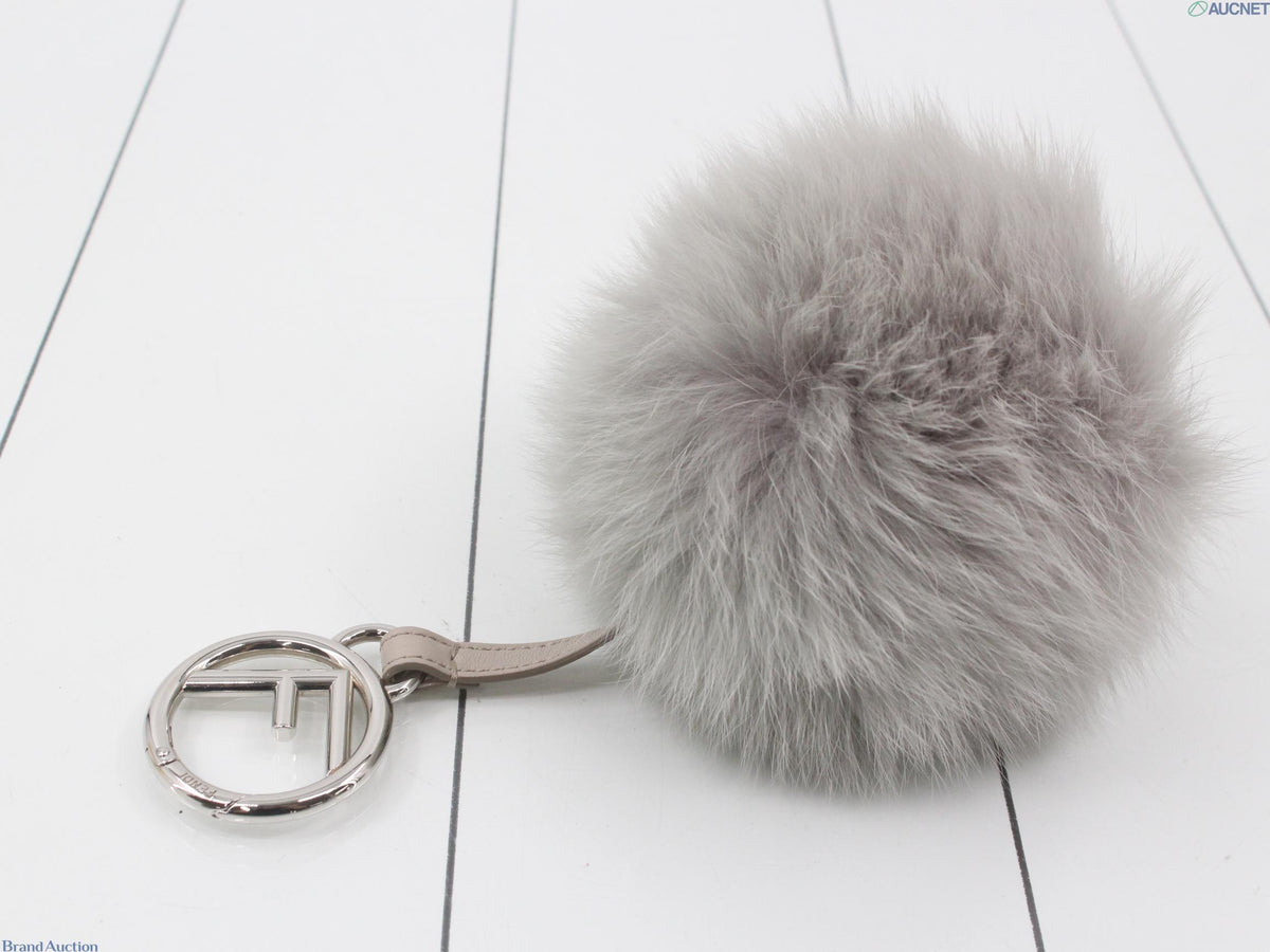 7620 - Fendi Fox Fur Pom Pom Light Grey Bag Charm - Image 1