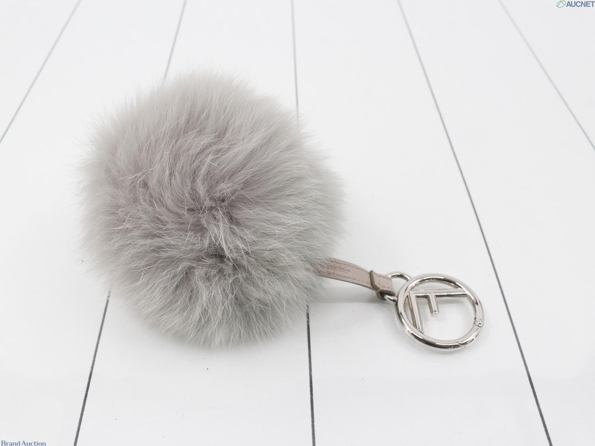 7620 - Fendi Fox Fur Pom Pom Light Grey Bag Charm - Image 2