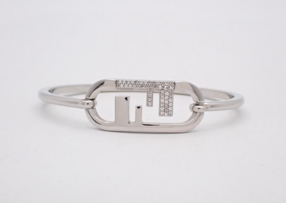7661 - Fendi O'Lock Crystal Bangle Bracelet Silver Tone - Image 1