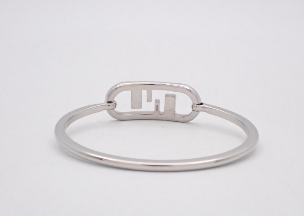 7661 - Fendi O'Lock Crystal Bangle Bracelet Silver Tone - Image 2