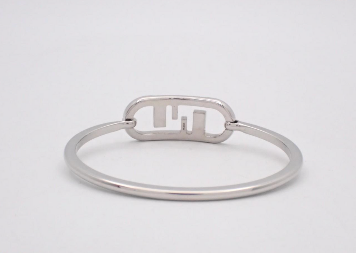 7661 - Fendi O'Lock Crystal Bangle Bracelet Silver Tone - Image 2