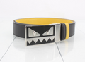 7668 - Fendi Monster Face Reversible Leather Belt Black Yellow - Image 1
