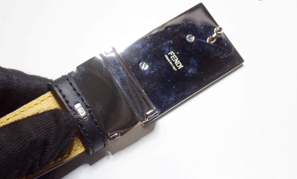 7668 - Fendi Monster Face Reversible Leather Belt Black Yellow - Image 5