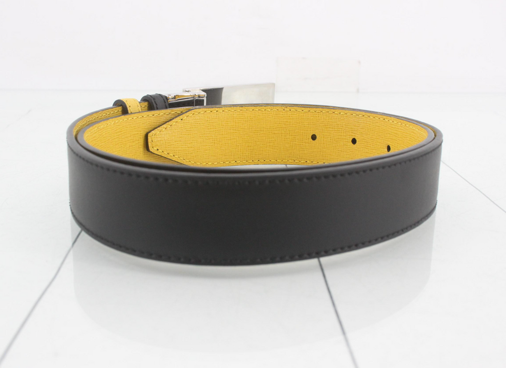 7668 - Fendi Monster Face Reversible Leather Belt Black Yellow - Image 3