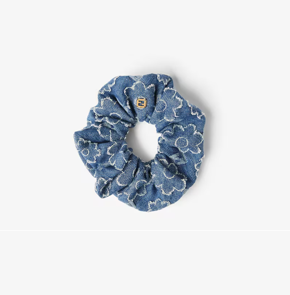 Fendi Blue Denim FF Flower Hair Elastic Scrunchie NWT - Image 1