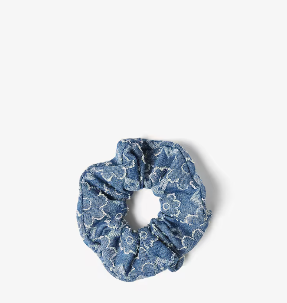 Fendi Blue Denim FF Flower Hair Elastic Scrunchie NWT - Image 2