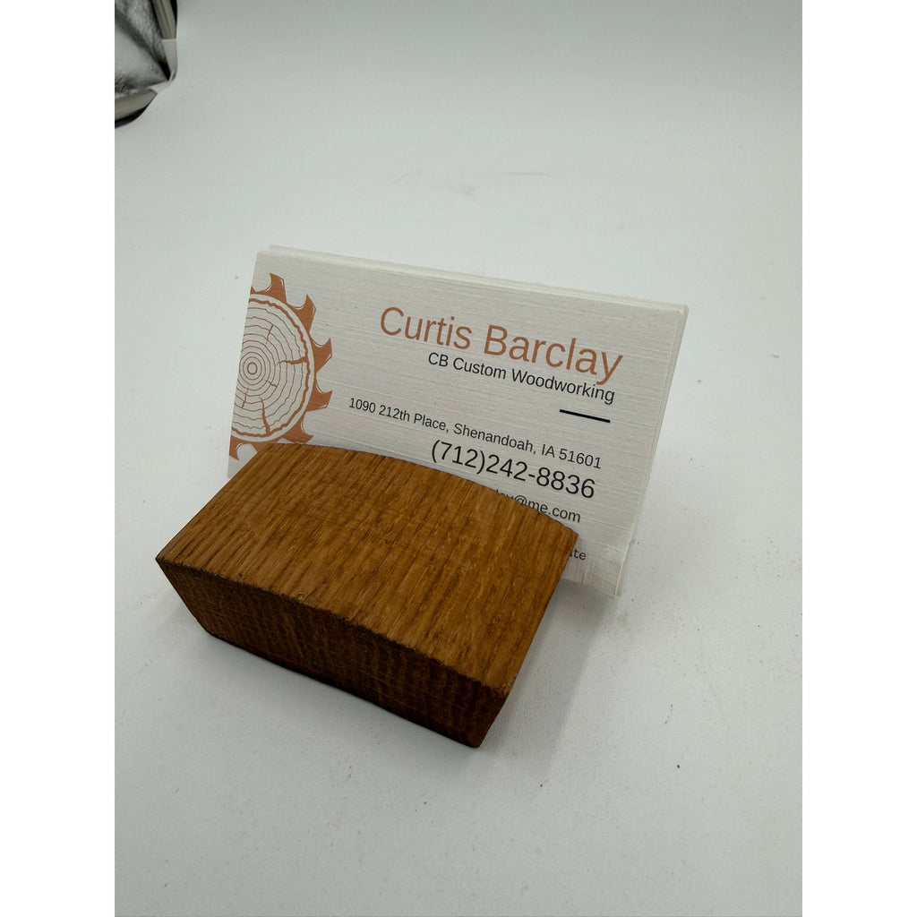 Whiskey Barrel Stave Business Card Holder, handmade wood stand, rustic desk accessory, 3x2.75 in, functional display