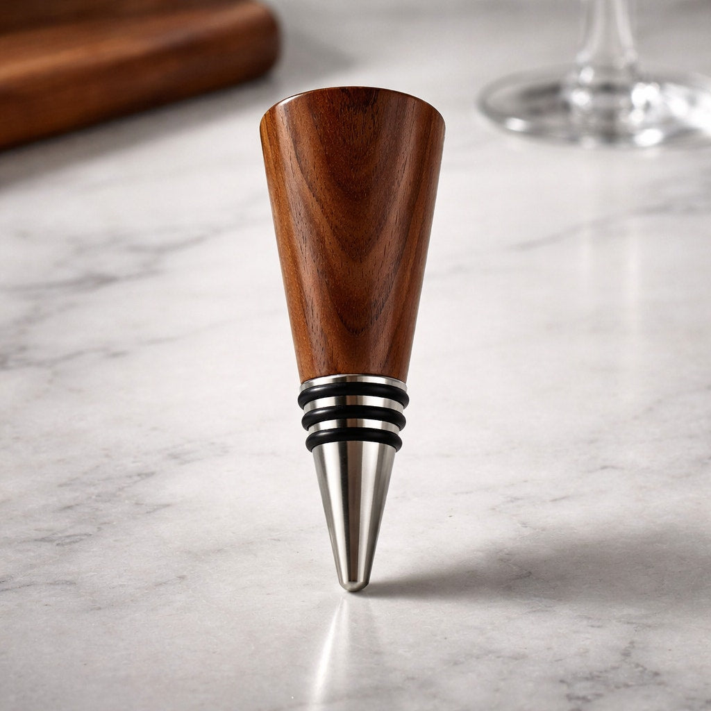 Hand Turned Hardwood Wine Bottle Stopper, stainless steel core, premium O-rings, choice of fine woods, gift ready