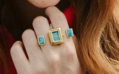 Fossil ES5432 Two-Finger Raquel Watch Ring Turquoise Gold Tone - Image 6