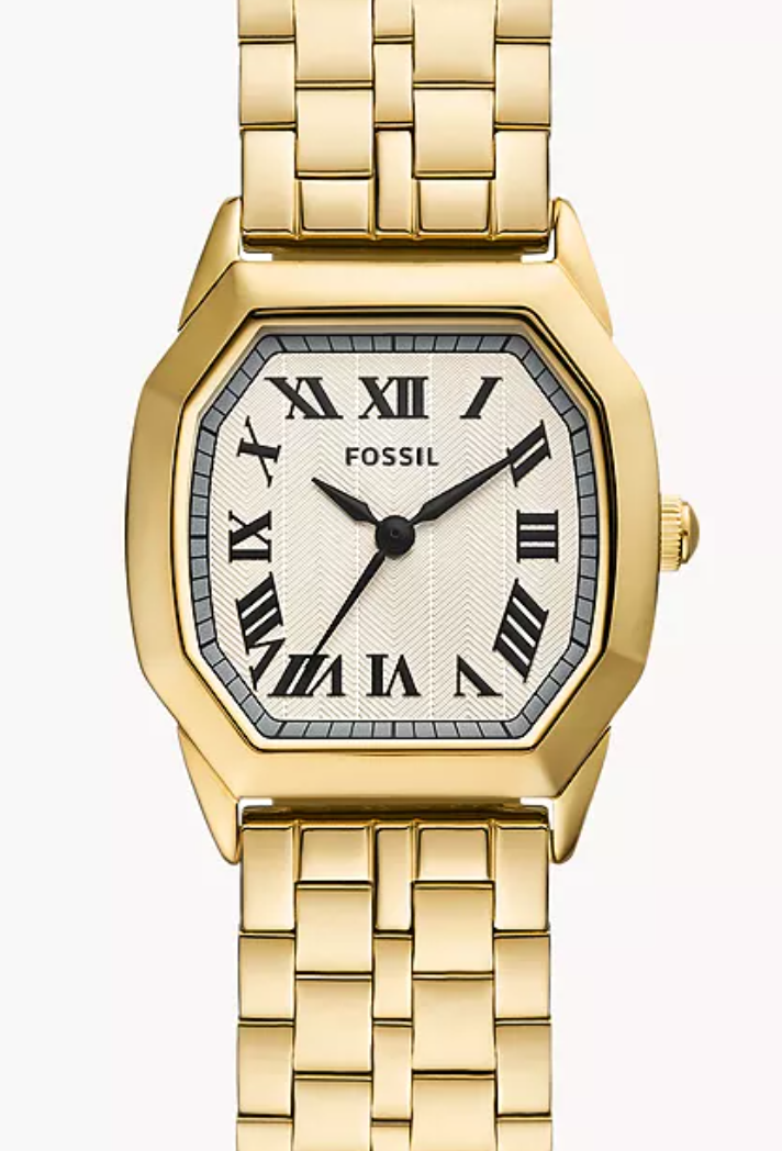 Fossil Harlow Gold Tone Stainless Steel Tonneau Quartz Watch NWT - Image 1