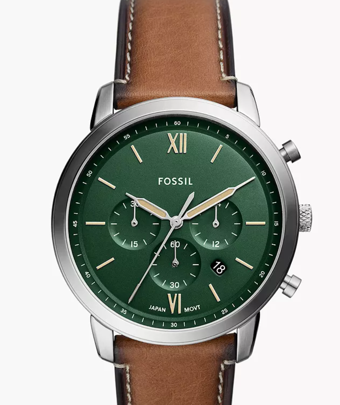 Fossil Neutra Chronograph FS5963 Green Dial Brown Leather Men's Watch - Image 9