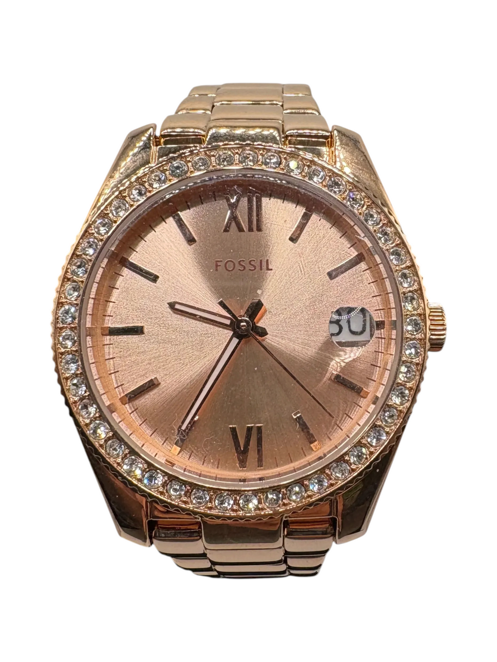 Fossil Scarlette ES4318 Rose Gold Crystal Bezel Womens Watch - Image 1