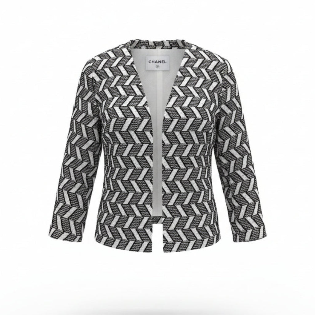 Chanel Black & White Geometric Tweed Evening Jacket