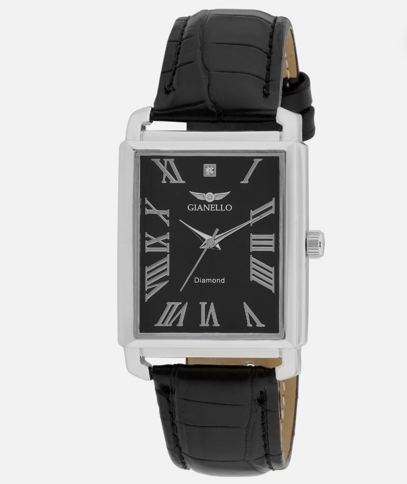Gianello Black Dial Rectangular Japan Movement 1/10CT TW Watch GNL7802SS - NIB - Image 1