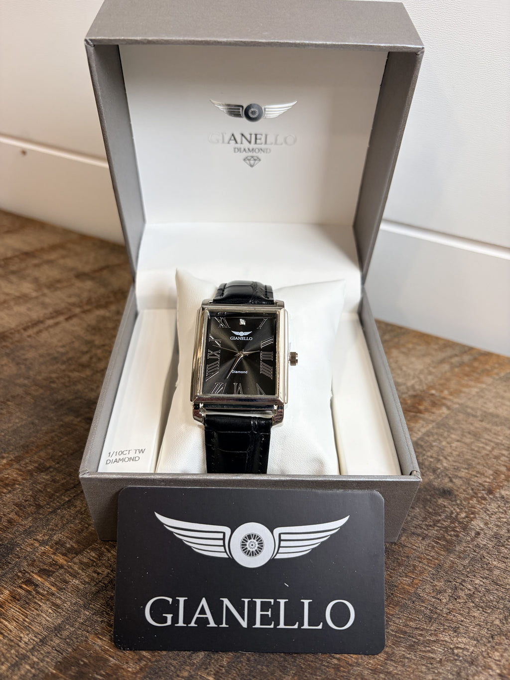 Gianello Black Dial Rectangular Japan Movement 1/10CT TW Watch GNL7802SS - NIB - Image 2
