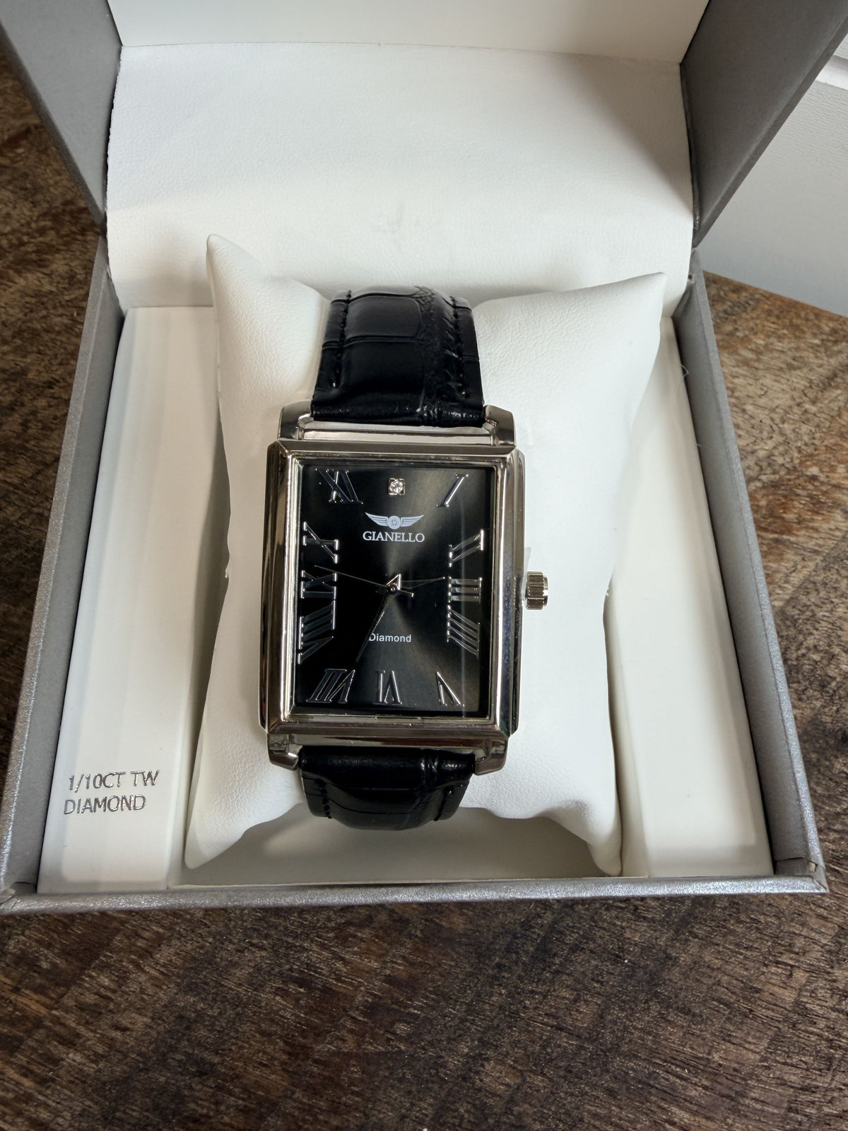 Gianello Black Dial Rectangular Japan Movement 1/10CT TW Watch GNL7802SS - NIB - Image 3
