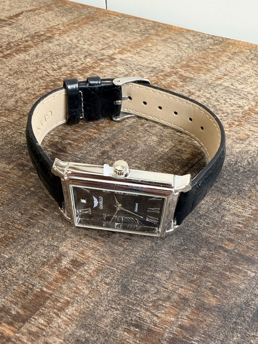 Gianello Black Dial Rectangular Japan Movement 1/10CT TW Watch GNL7802SS - NIB - Image 7