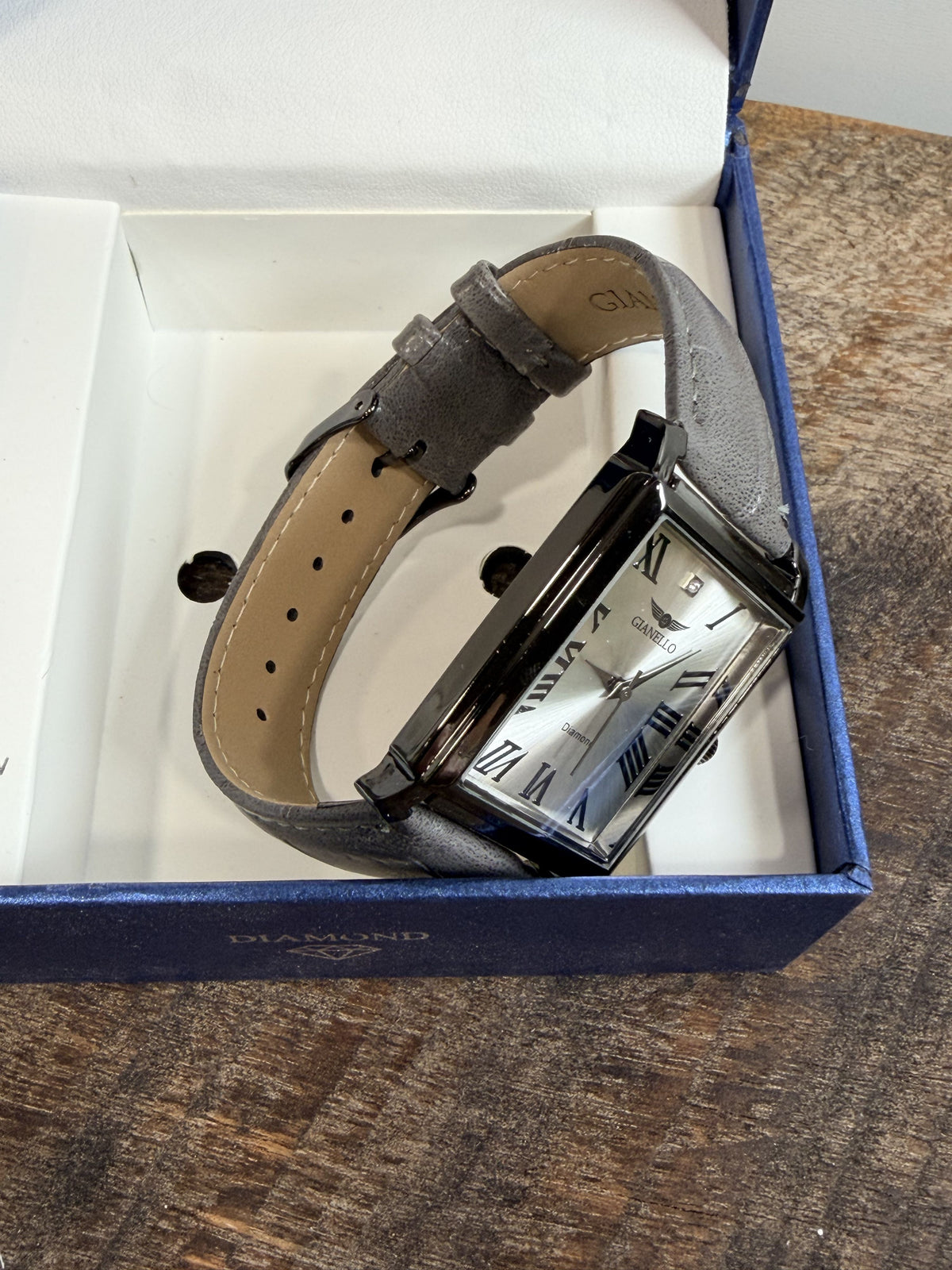 Gianello Gunmetal Gray Leather Diamond Watch GNL7802GN - NIB - Image 4