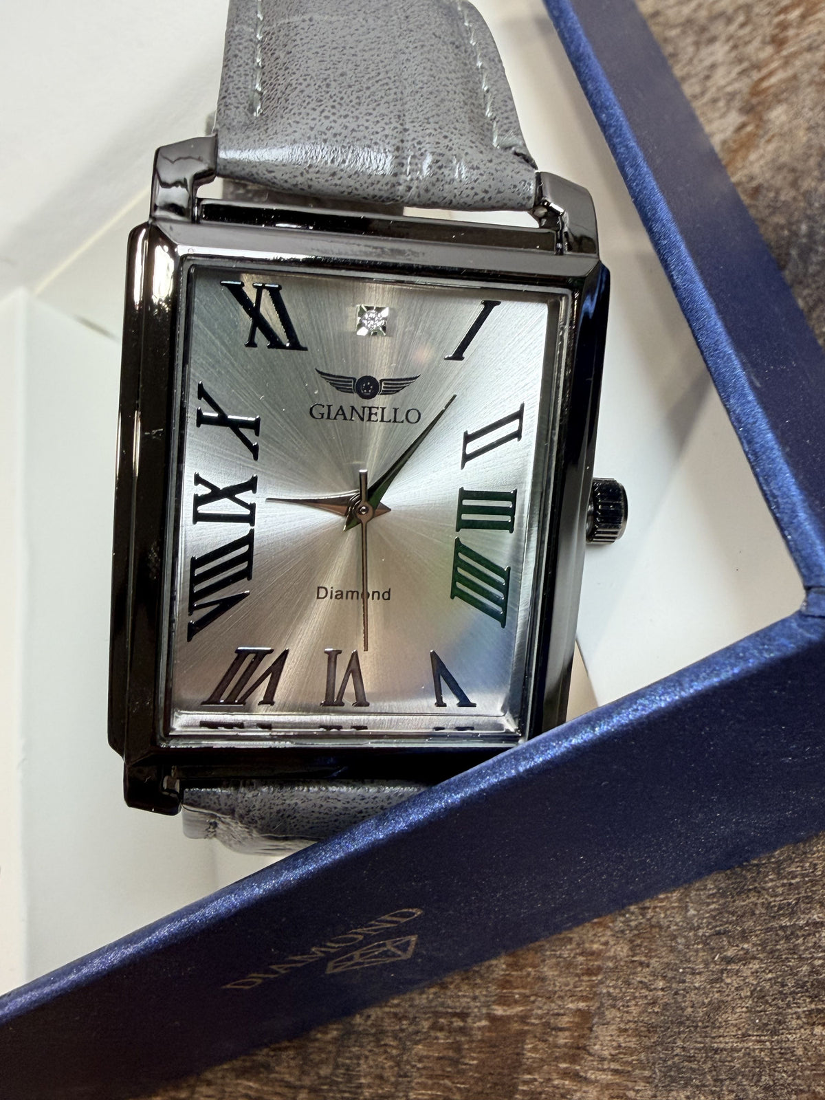 Gianello Gunmetal Gray Leather Diamond Watch GNL7802GN - NIB - Image 5